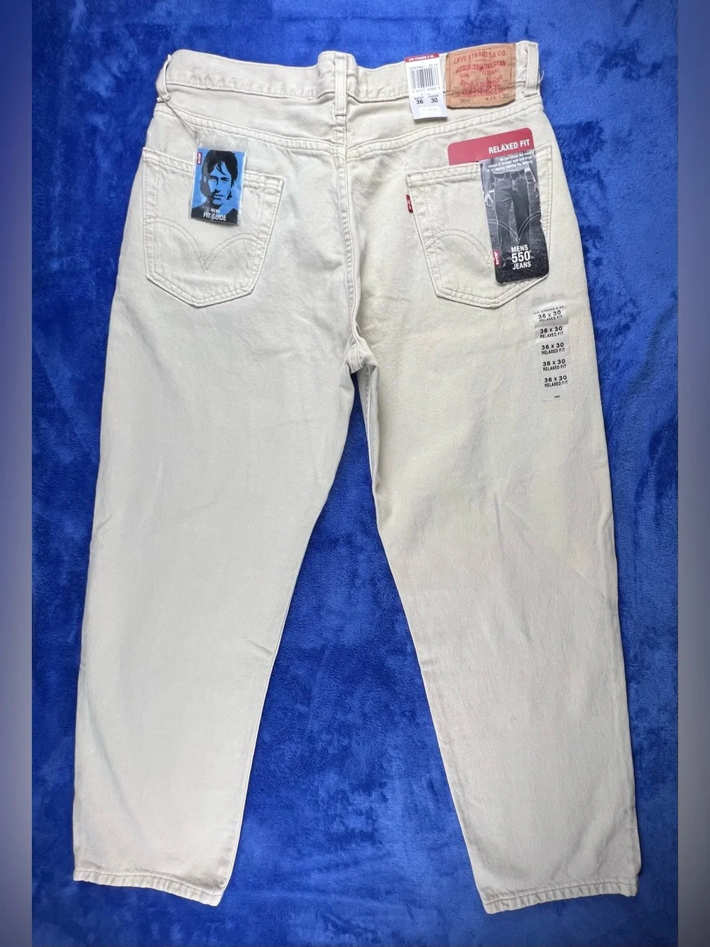 Vintage Levis 550 Relaxed Fit Denim Jeans Y2K Mens Size 36x30 Beige NWT